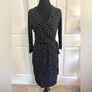Women Size M Black and White Polka Dot Long Sleeve Dress